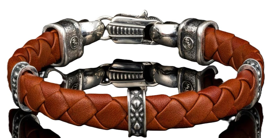 Norn-Brown Braided Lambskin Leather Bracelet