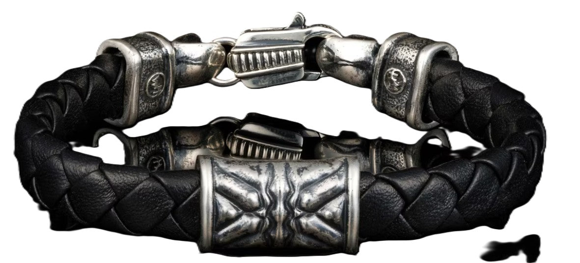 Thunderbloom-Black Braided Lambskin Leather Bracelet
