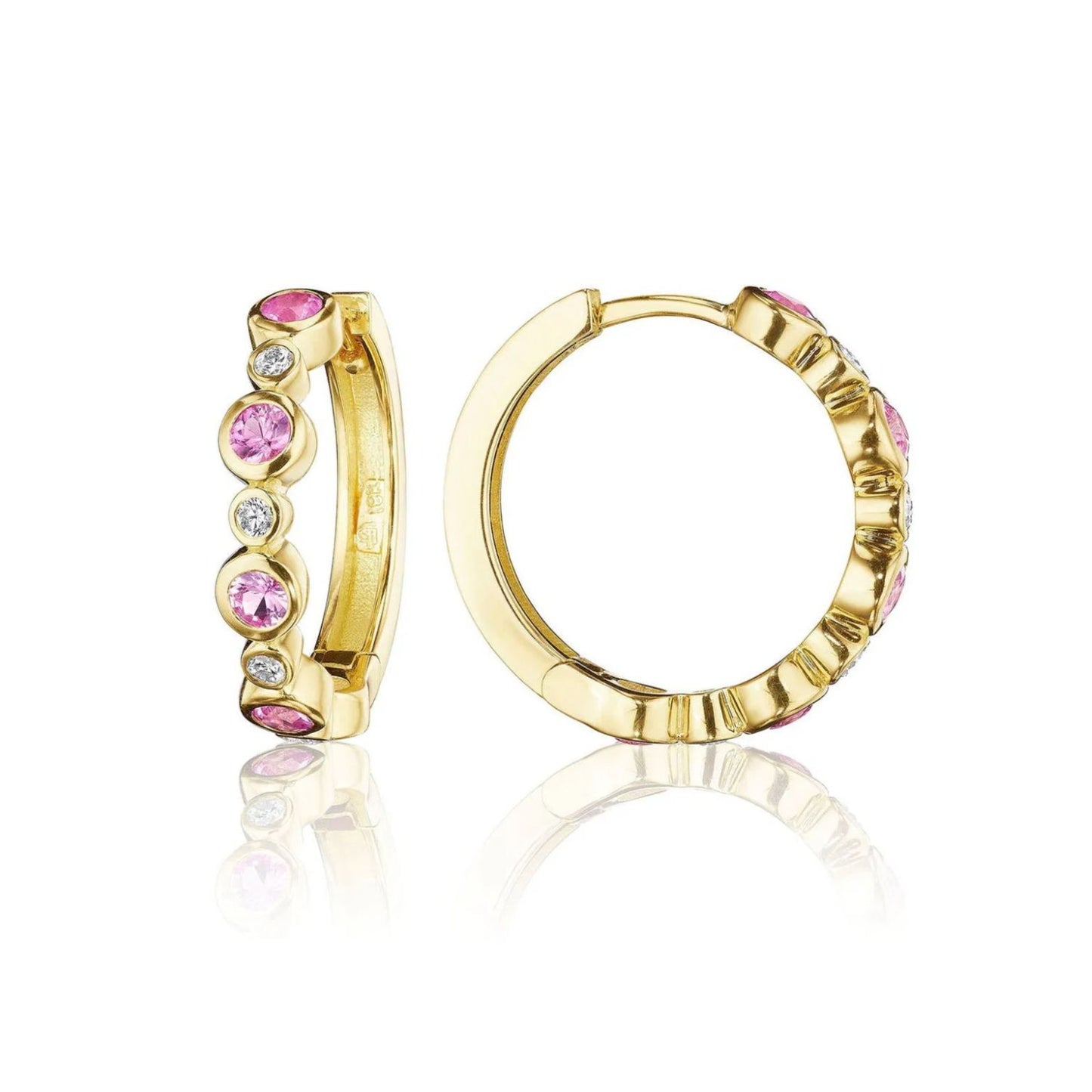 Aura Collection Pink Sapphire and Diamond Hoop Earrings