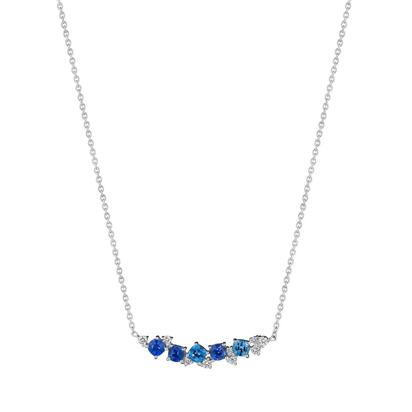 Confetti Collection Blue Sapphire and Diamond Cluster Bar Necklace