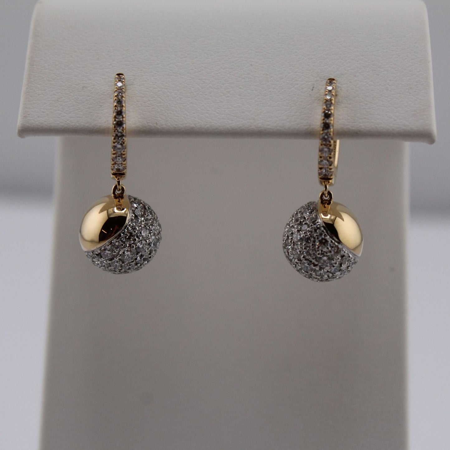Two Tone Diamond Dangle Ball Hoop Earrings