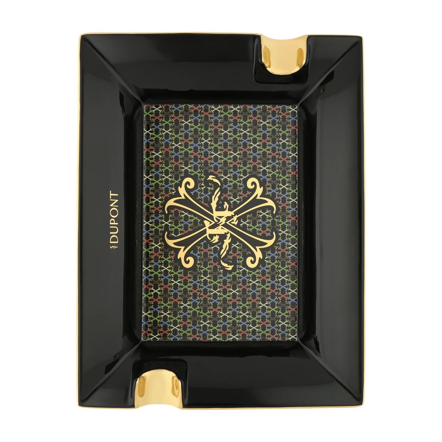 Large Porcelain Black Lacquer Multicolor Fuente Ashtray