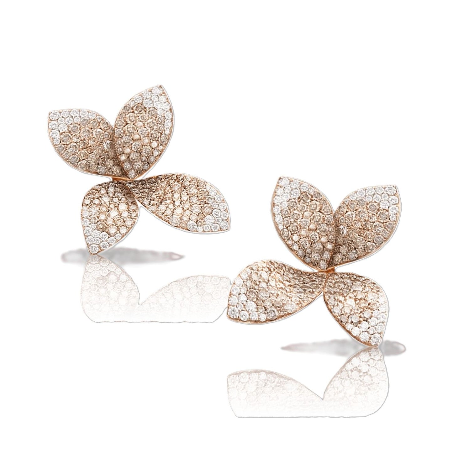 Giardini Segreti Collection White and Champagne Diamond Two-Part Flower Earrings
