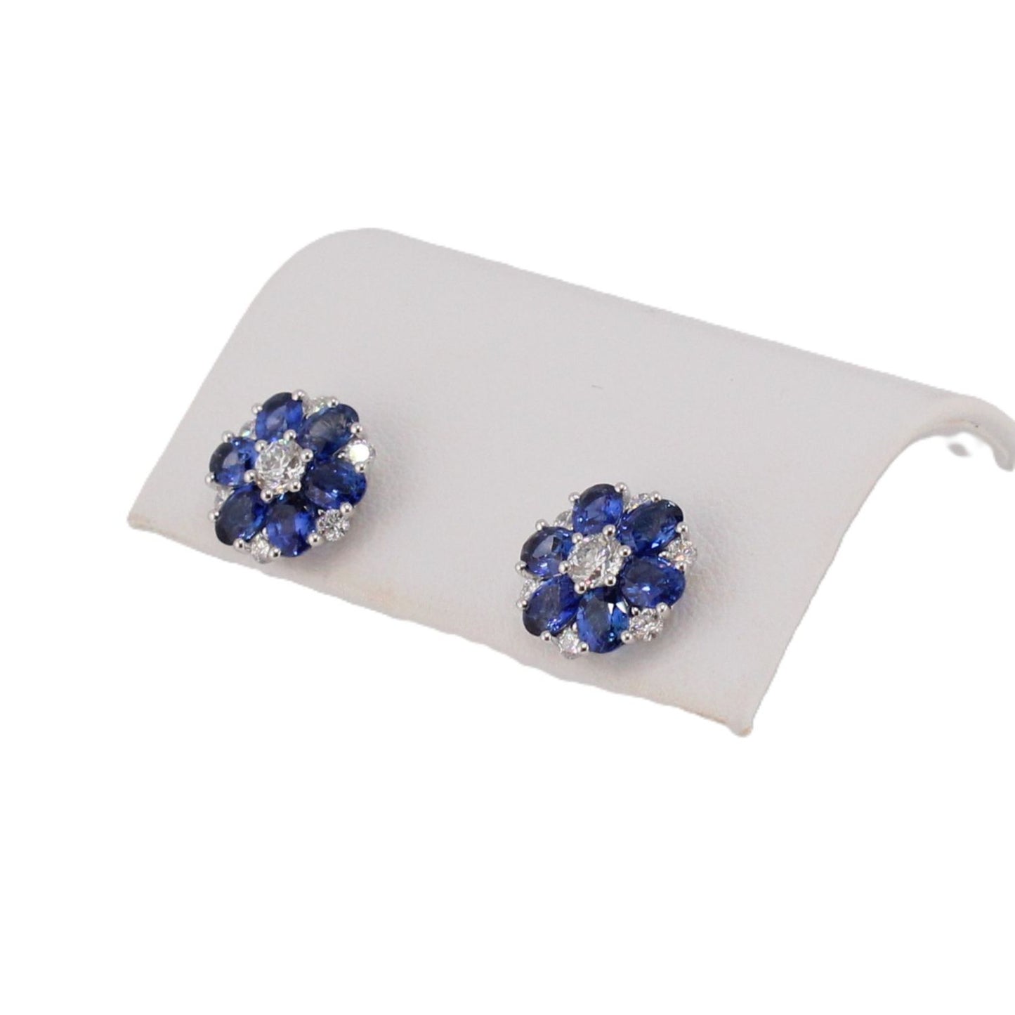 Blue Sapphire and Diamond Flower Earrings