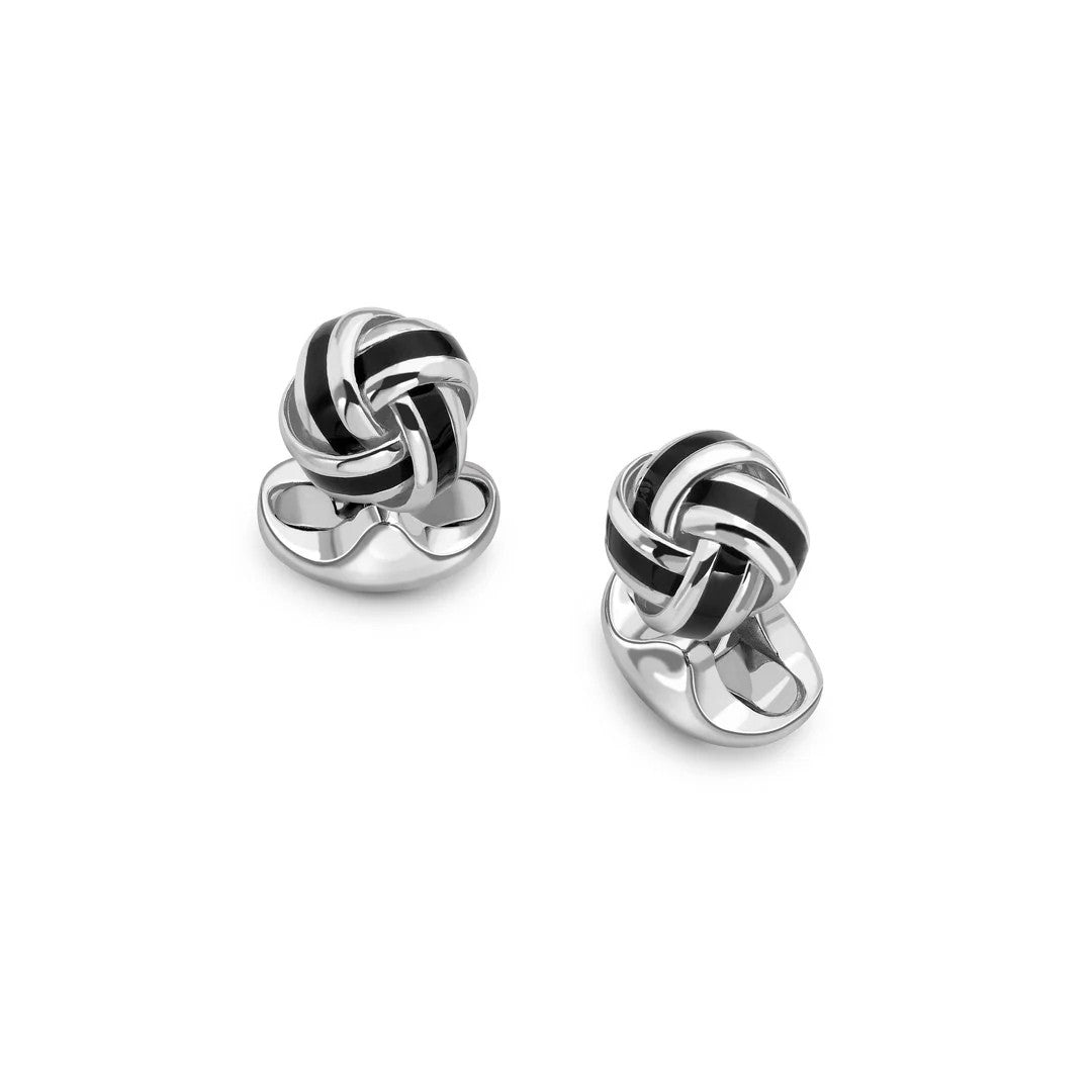 Sterling Silver Black Enamel Knot Cufflinks