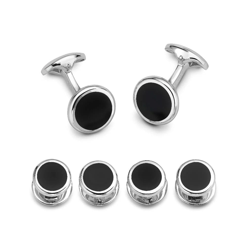Round Onyx Inlay Cufflinks Dress Set