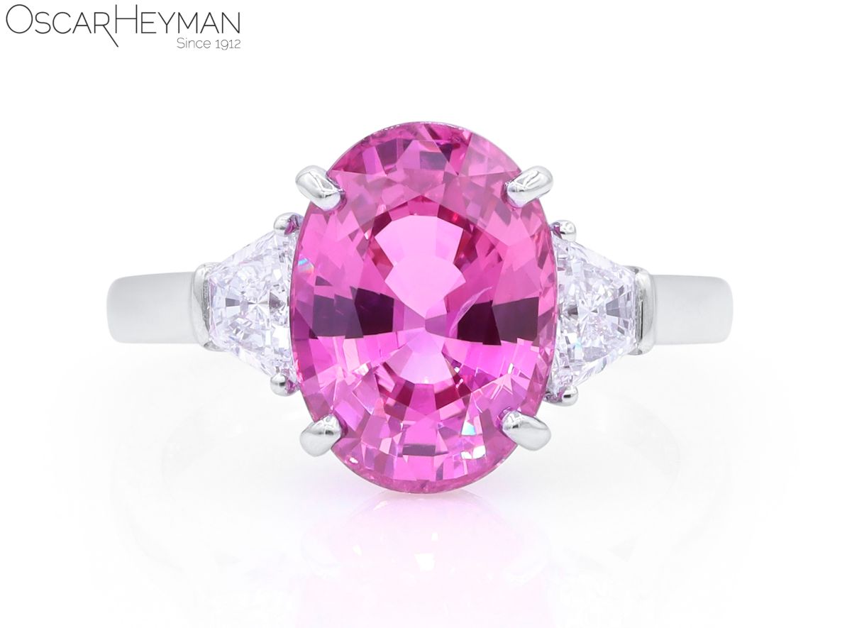 Vivid Pink Certified Sri Lankan Sapphire and Diamond Ring
