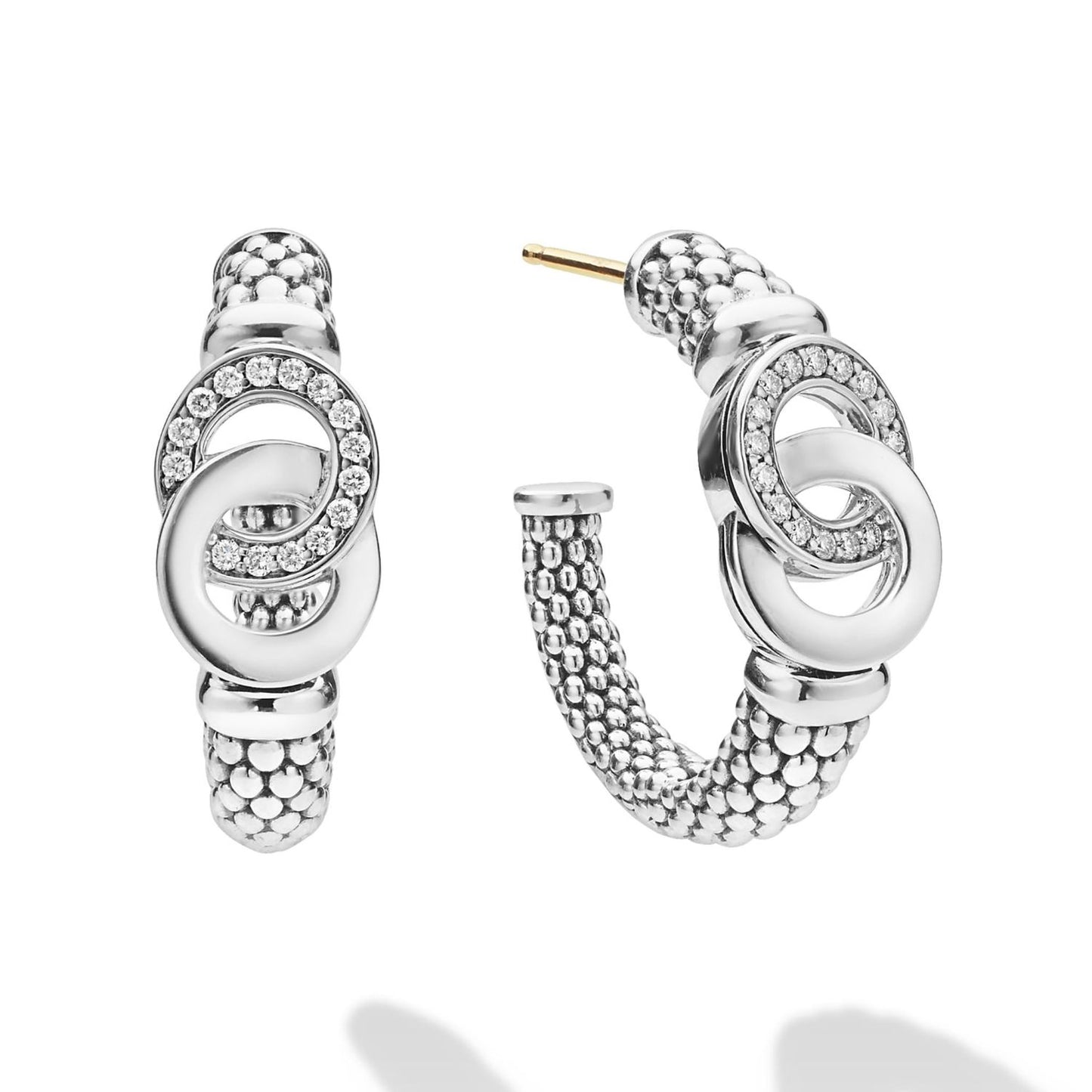 Signature Caviar Silver Interlocking Diamond Hoop Earrings