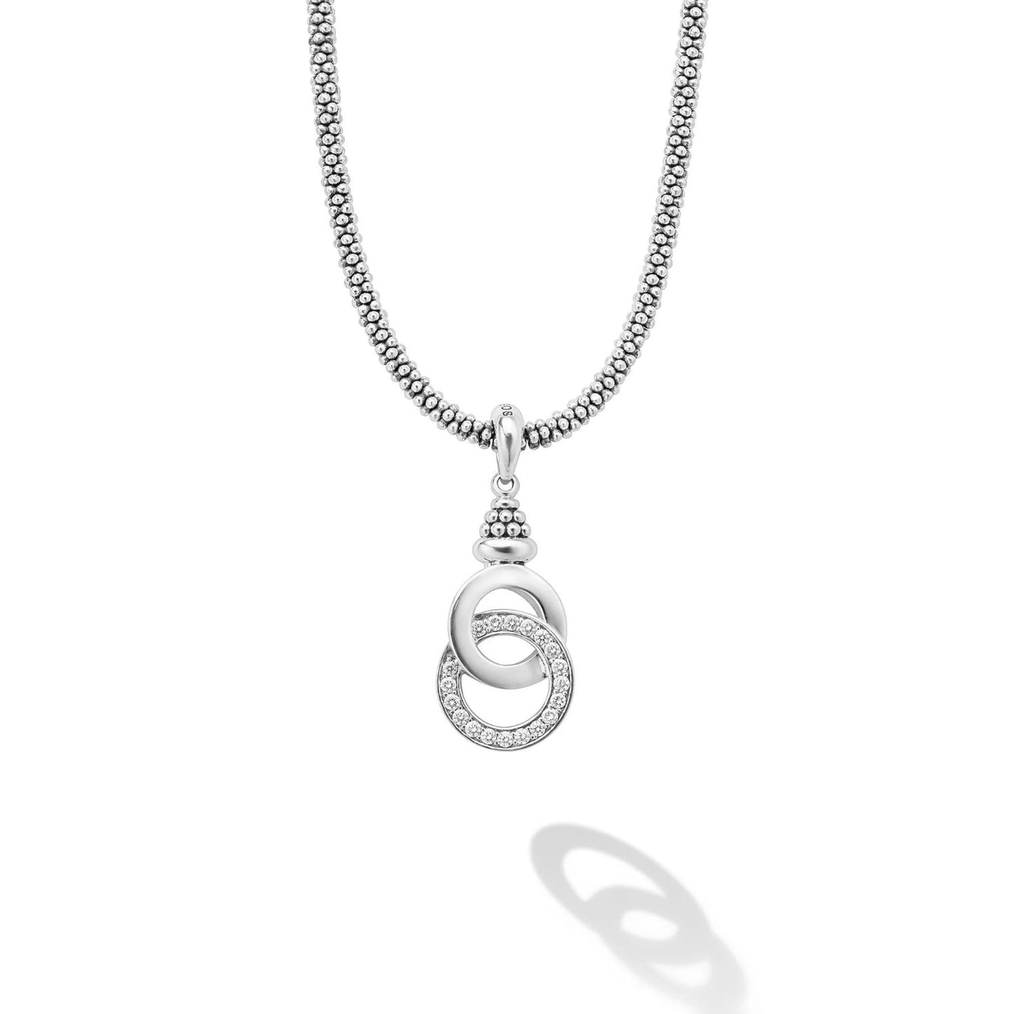 Signature Caviar Silver Interlocking Diamond Caviar Pendant Necklace