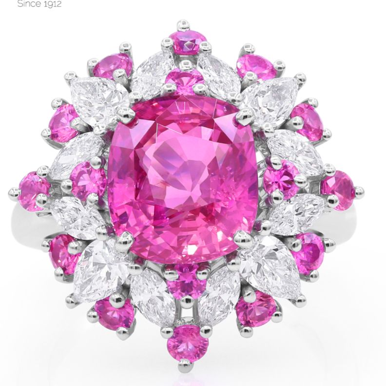 Certified Vivid Pink Ceylon Sapphire and Diamond Ring