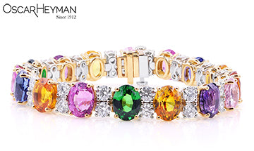 Multicolor Sapphire, Tsavorite and Diamond Line Bracelet