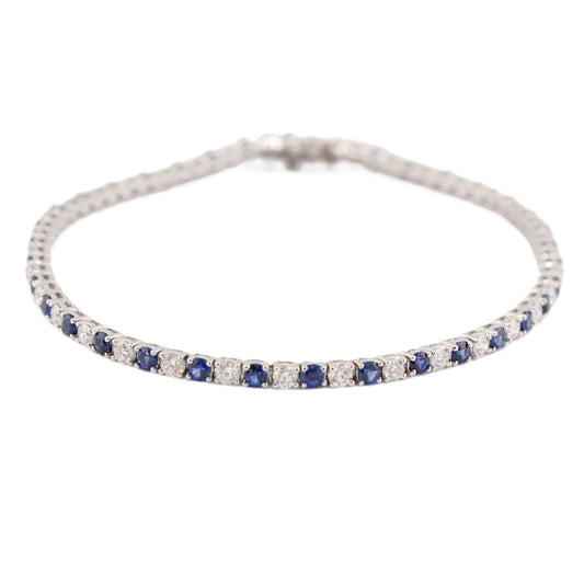 Blue Sapphire & Diamond Line Bracelet