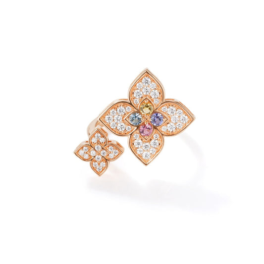 Venetian Princess Carnival Pave Diamond & Mixed Stones Double Flower Ring