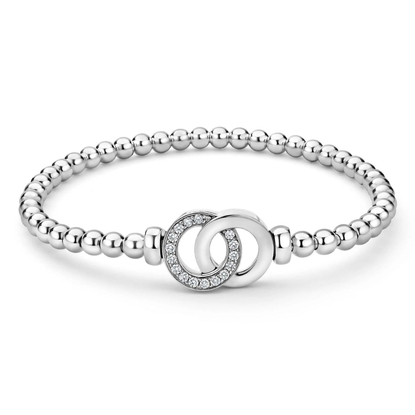 Signature Caviar Silver Interlocking Diamond Stretch Bracelet