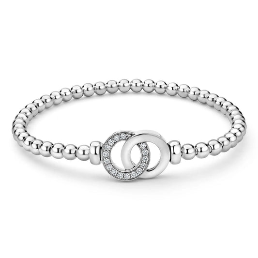 Signature Caviar Silver Interlocking Diamond Stretch Bracelet