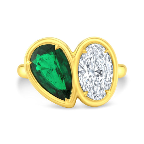 Emerald & Diamond Toi et Mois Ring