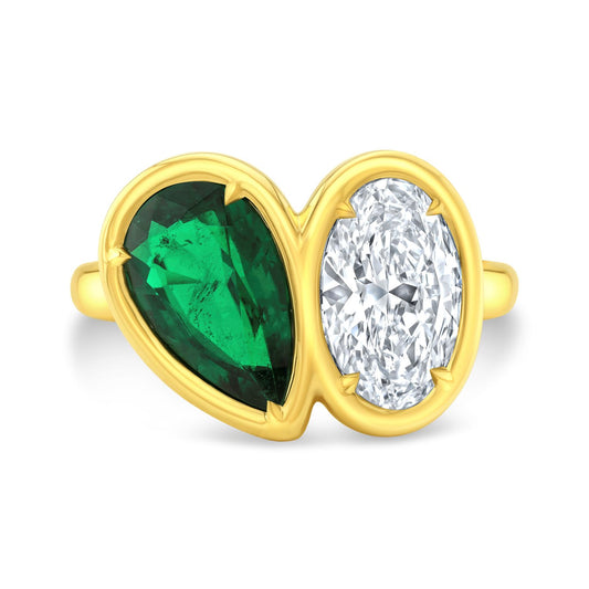 Emerald & Diamond Toi et Mois Ring