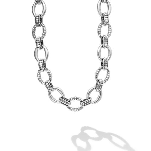 Signature Caviar Fluted Oval Link Necklace