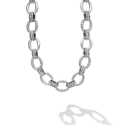 Signature Caviar Fluted Oval Link Necklace