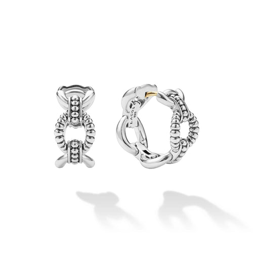 Signature Caviar Link Oval Hoop Earrings