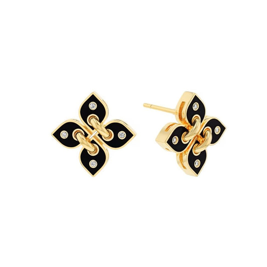 Love in Verona Collection Black Enamal & Diamond Earrings