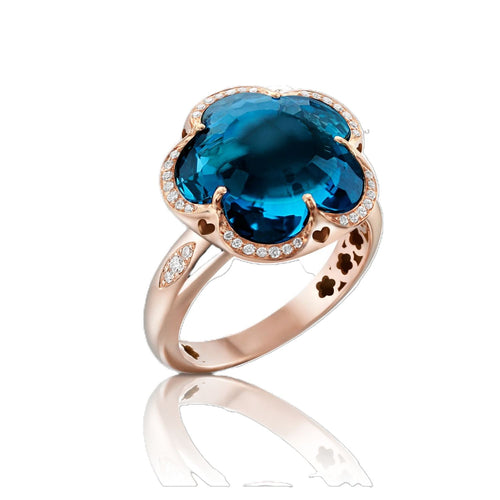 Bon Ton Collection London Blue Topaz & Diamond Flower Ring,