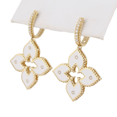 Venetian Princess Collection White Enamel & Diamond Drop Earrings