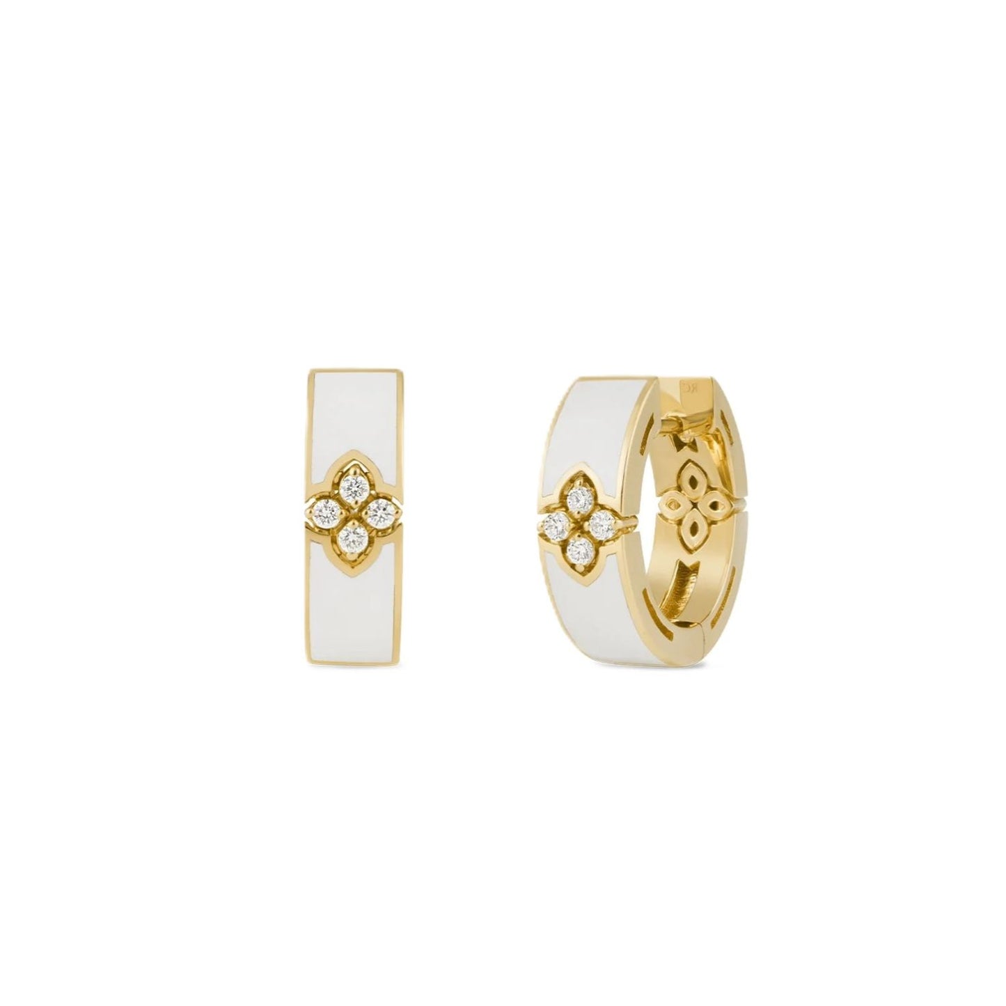 Love in Verona Collection White Enamel and Diamond Hoops