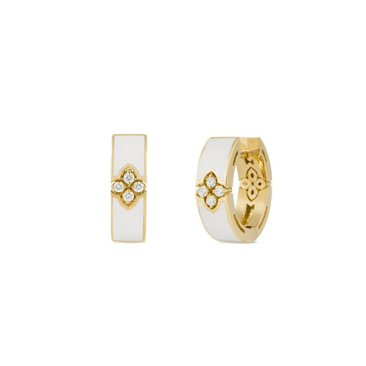 Love in Verona Collection White Enamel and Diamond Hoops