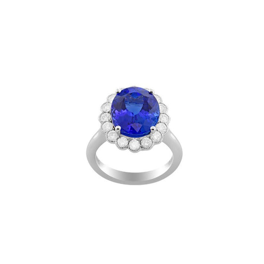 Tanzanite with Diamond Halo Ring