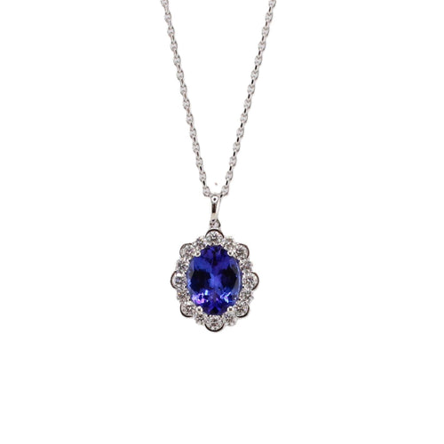 Tanzanite and Diamond Halo Pendant