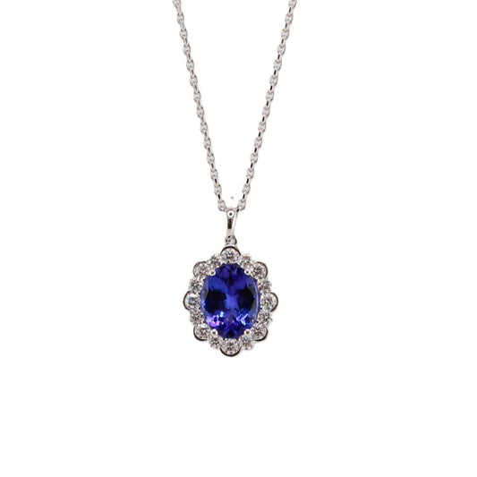 Tanzanite and Diamond Halo Pendant