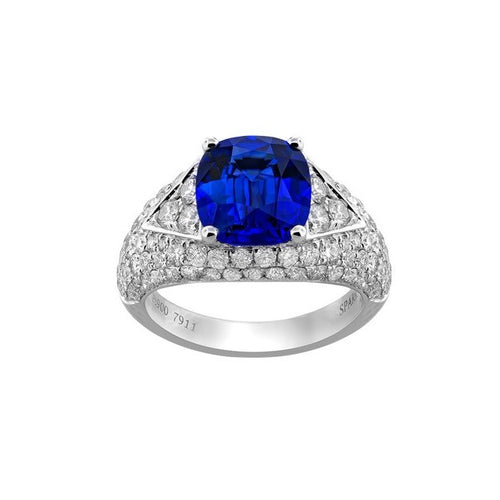 Certified Sri Lanka Origin Cornflower Blue Sapphire & Diamond Ring