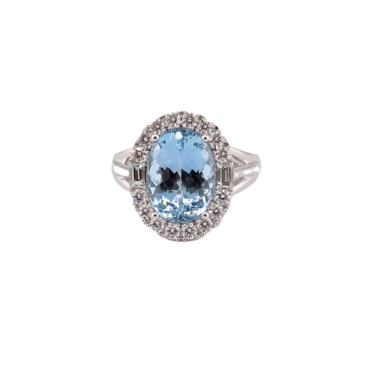 Aquamarine & Diamond Halo Ring