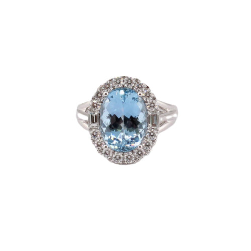 Aquamarine & Diamond Halo Ring
