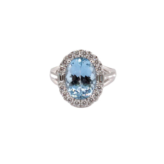 Aquamarine & Diamond Halo Ring