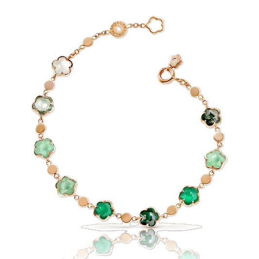 Figlia Dei Collection Green Gemstone Flower Bracelet with Diamond Accent