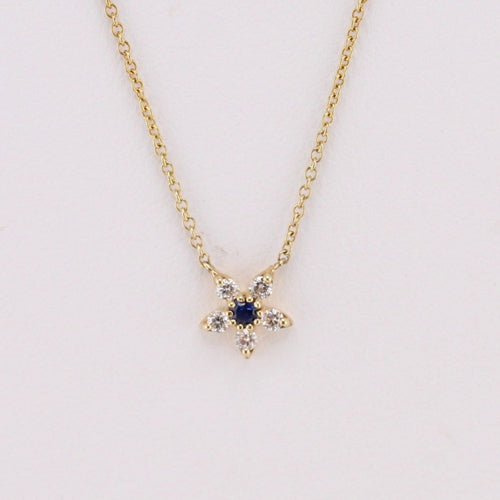Diamond & Blue Sapphire Flower Pendant