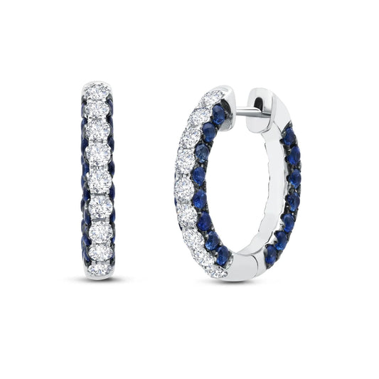 3-Sided Blue Sapphire & Diamond Hoops