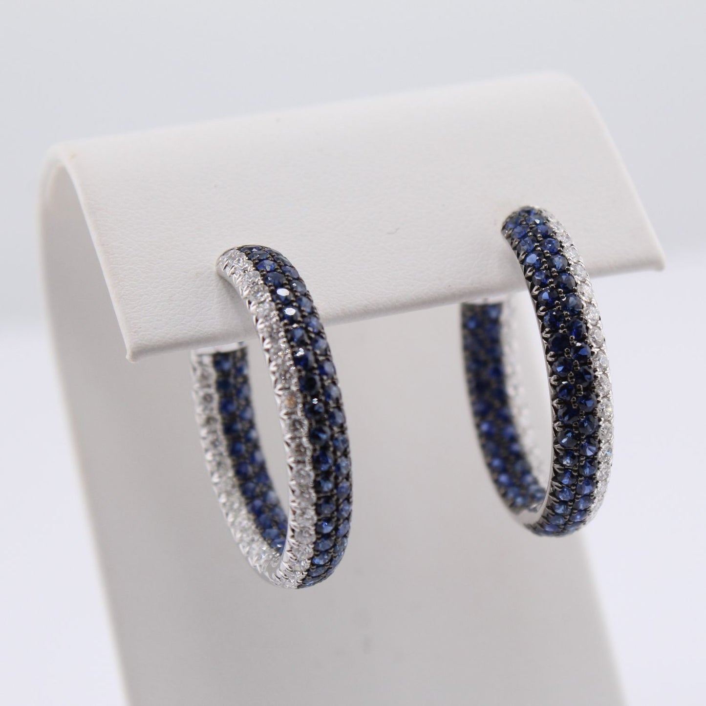 Blue Sapphire and Diamond Hoop Earrings