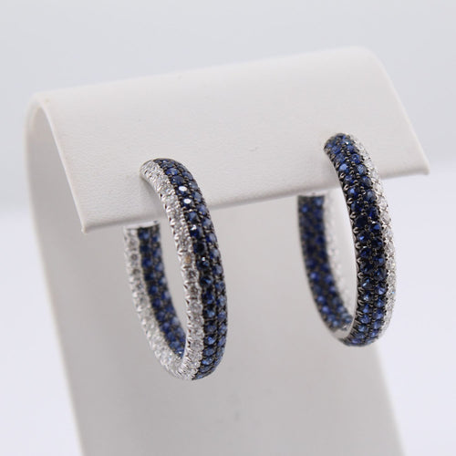 Blue Sapphire and Diamond Hoop Earrings
