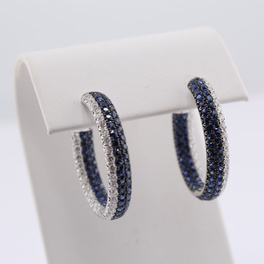 Blue Sapphire and Diamond Hoop Earrings