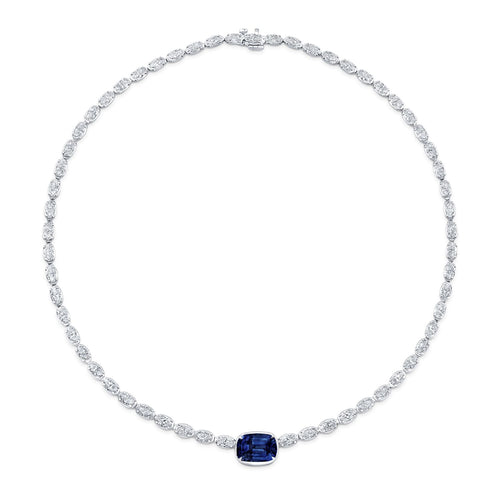Certified Blue Sapphire and Movál®Diamond Pendant