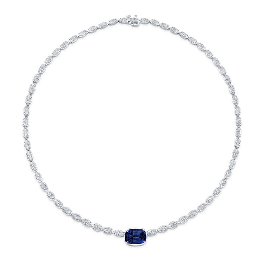 Certified Blue Sapphire and Movál®Diamond Pendant