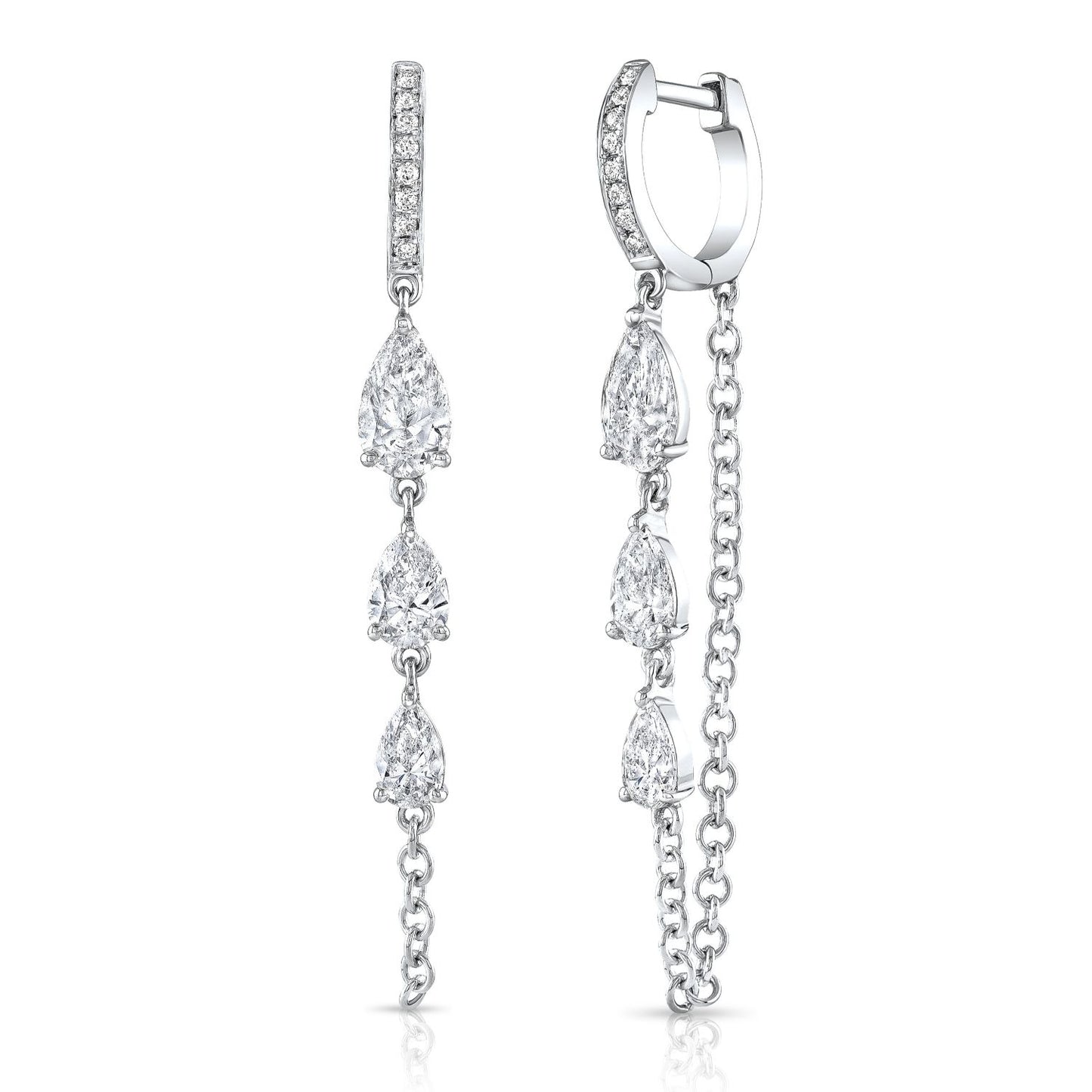Pear Cut Diamond Huggie Chain Earrings