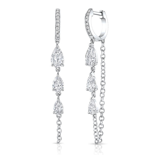 Pear Cut Diamond Huggie Chain Earrings