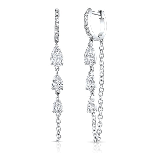 Pear Cut Diamond Huggie Chain Earrings