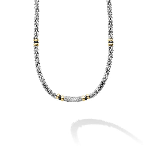 Two Tone Black Ceramic Caviar  Diamond Neck
