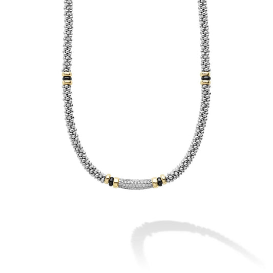 Two Tone Black Ceramic Caviar  Diamond Neck