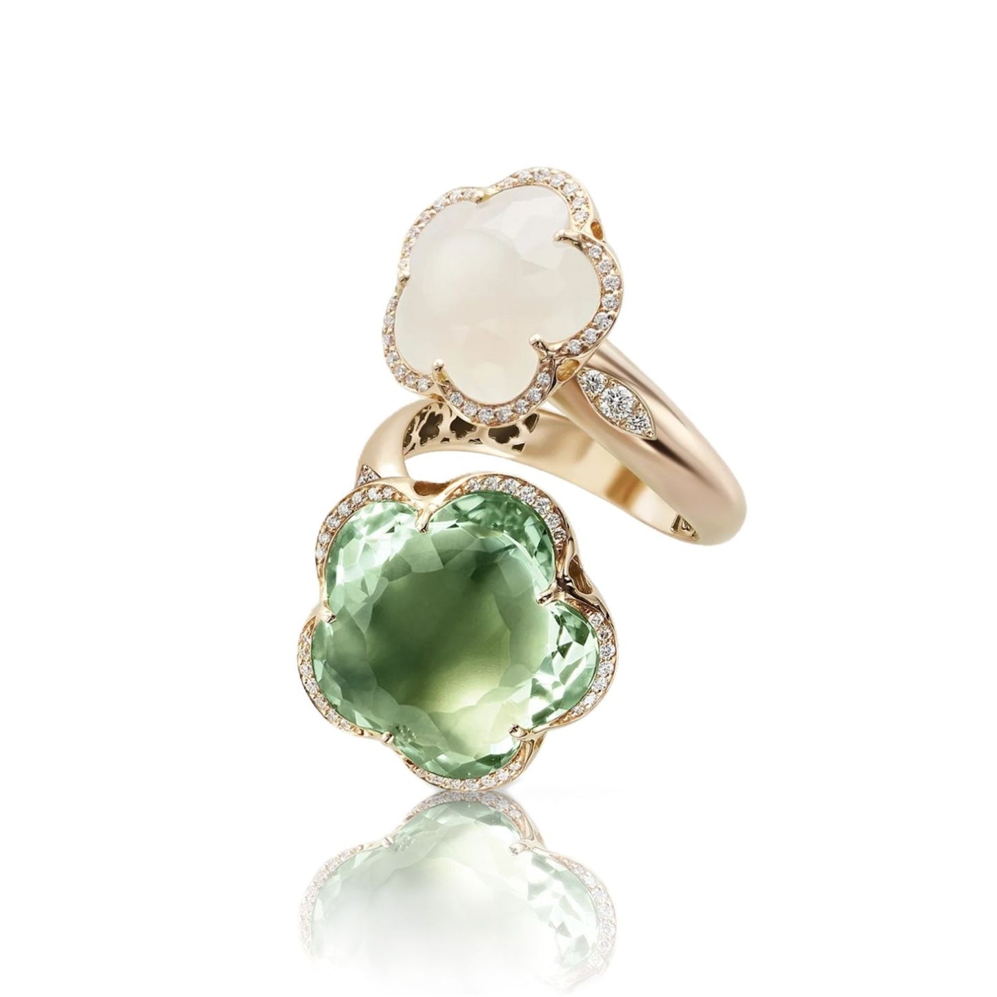 Bon Ton Collection Prasiolite, Milky Quartz & Diamond Bypass Ring